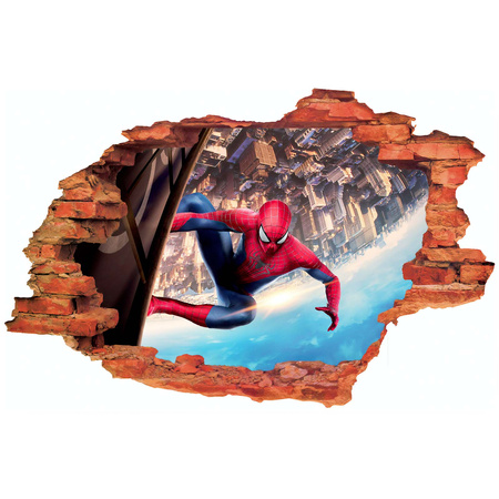 Naklejka na ścianę 3D Spider Man pilnuje porządku w mieście 90 cm na 60 cm
