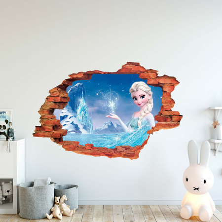 Naklejka na ścianę 3D KRAINA LODU Elsa i lodowa góra 60 cm na 90 cm 