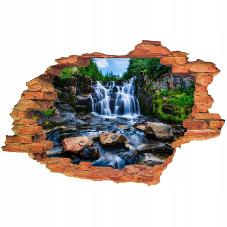 Naklejka na ścianę 3D Wodospad rwący potok skalny 90 cm na 60 cm