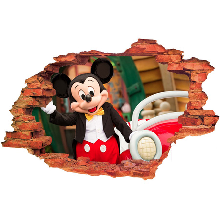 Naklejka na ścianę 3D Myszka Miki z samochodem 90 cm na 60 cm
